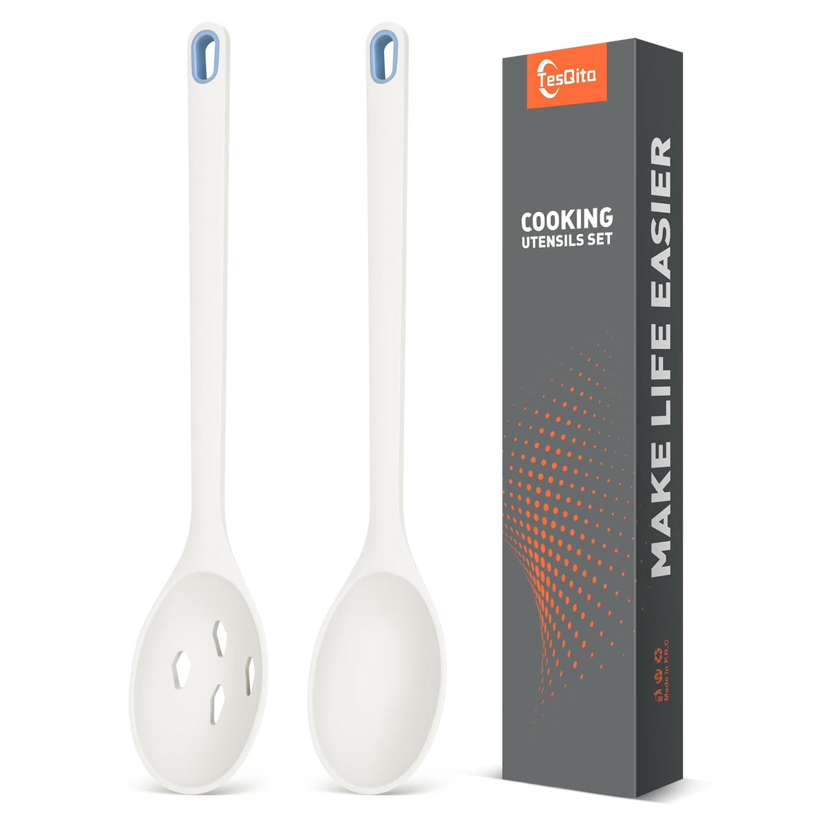 Silicone Cooking Spoon, Solid&Slotted Spoons, 2 Pack (Green)
