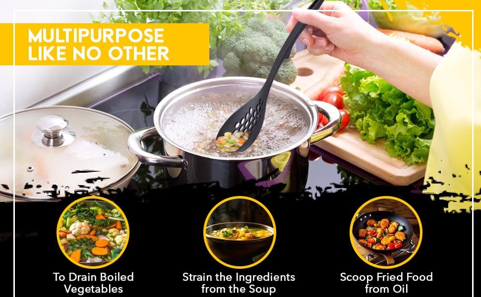 Nylon Slotted Spoon – 12.2" Lightweight, BPA-Free, Heat-Resistant, Non-Scratch Kitchen Utensil – Made in Japan