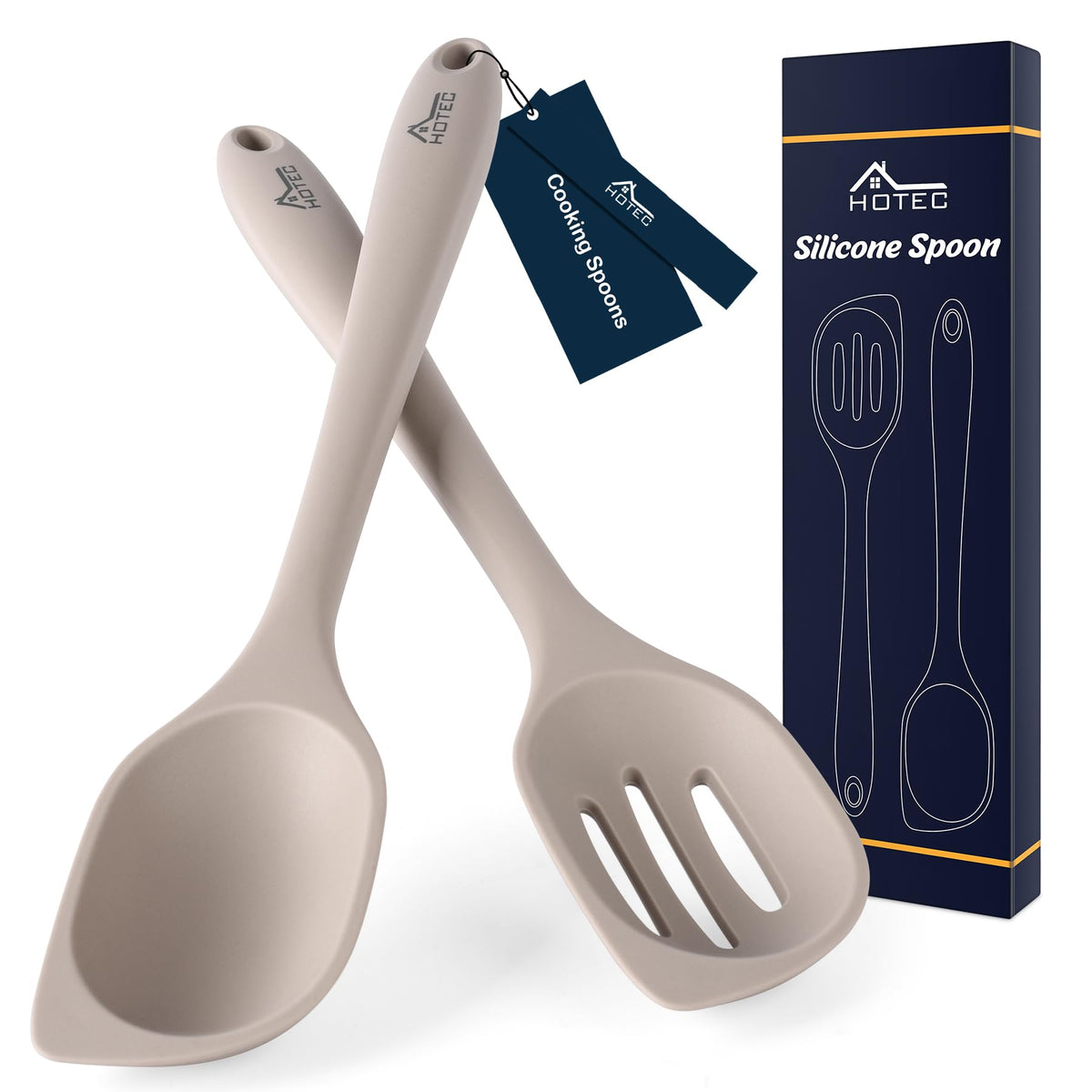 HOTEC 446°F Heat Resistant Silicone Cooking Spoon Spatula, BPA Free Large Kitchen Solid and Slotted Spoons for Mixing, Serving, Scraping, Non-stick, Dishwasher Safe Classic Blue 12.5inch