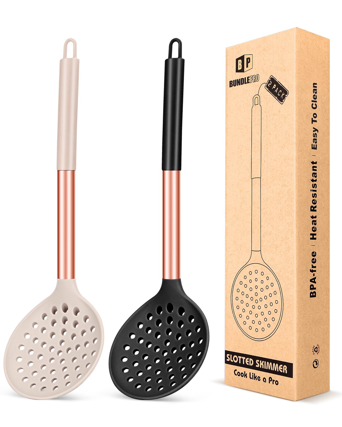 BUNDLEPRO Silicone Kitchen Ladle Strainer, 2 Pack, Black-Red