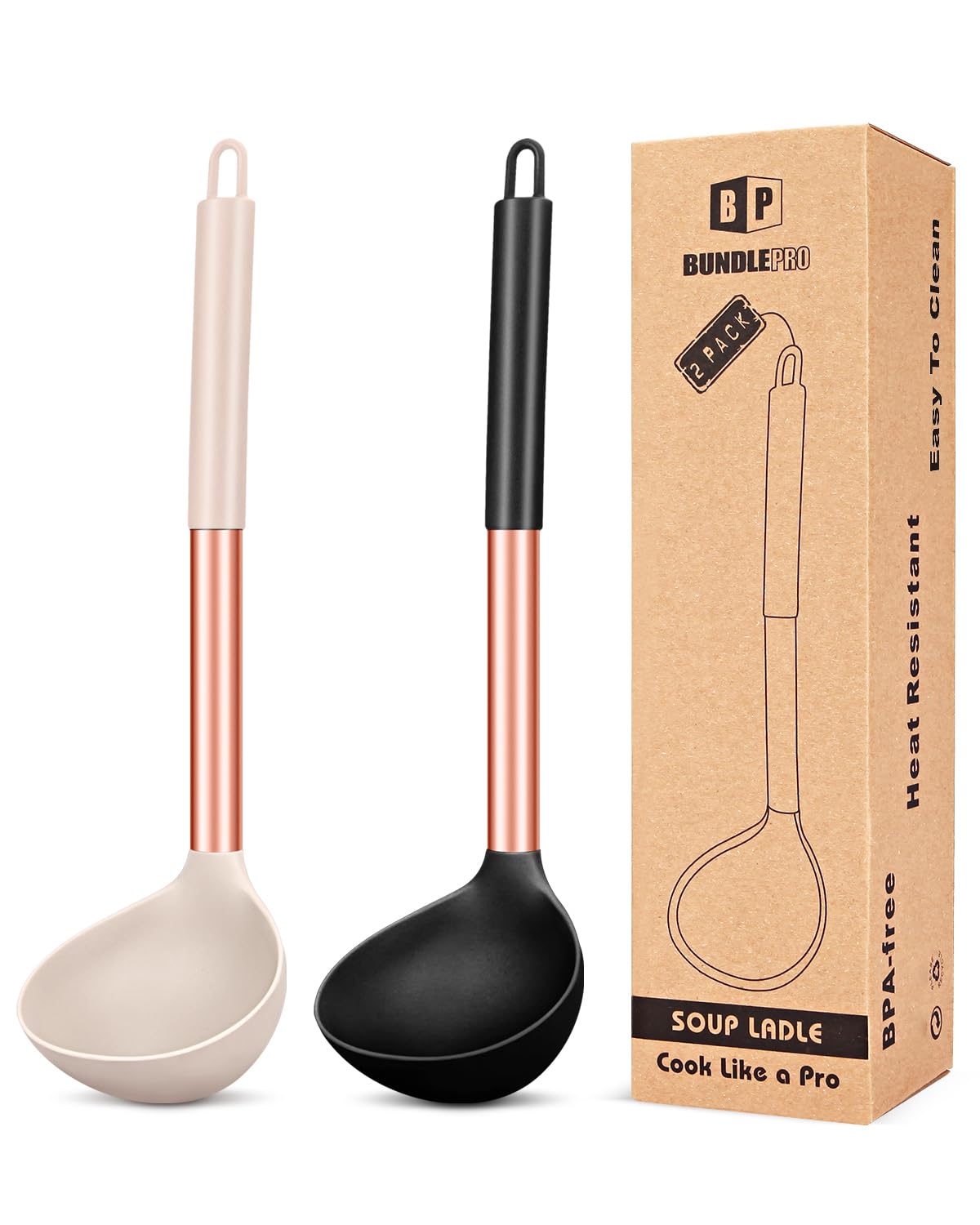 BUNDLEPRO Silicone Soup Ladle Spoon Kitchen Utensils, 2 Pack, Grey-Blue
