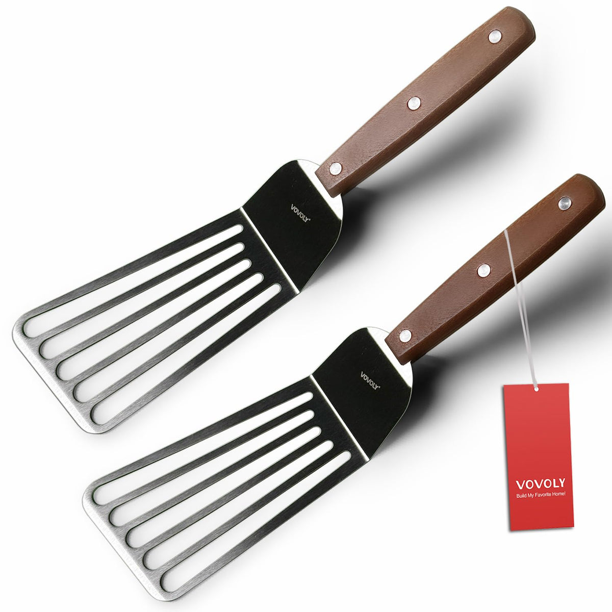 Fish Spatula Turner, Stainless Steel Slotted Spatulas Set - 3"x6"+4"x8"