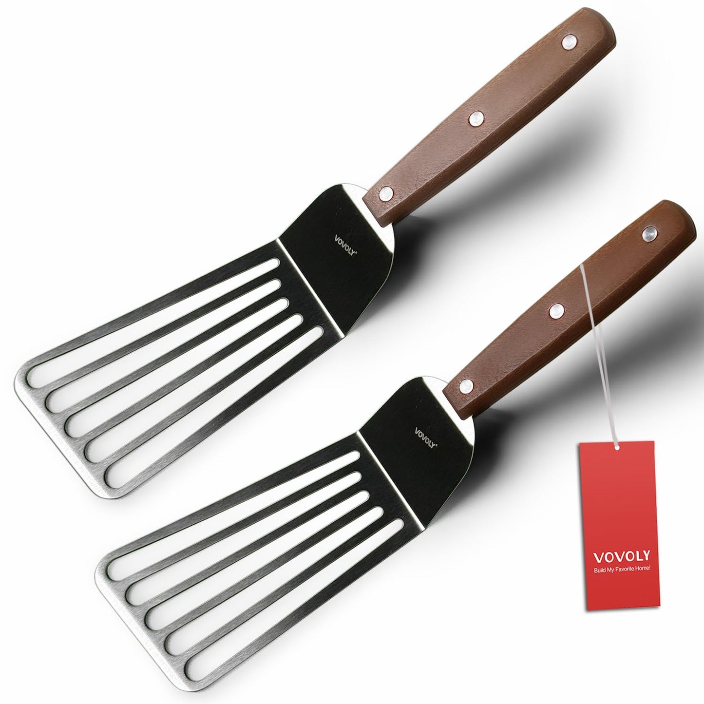 Fish Spatula Turner, Stainless Steel Slotted Spatulas Set - 3"x6"+4"x8"