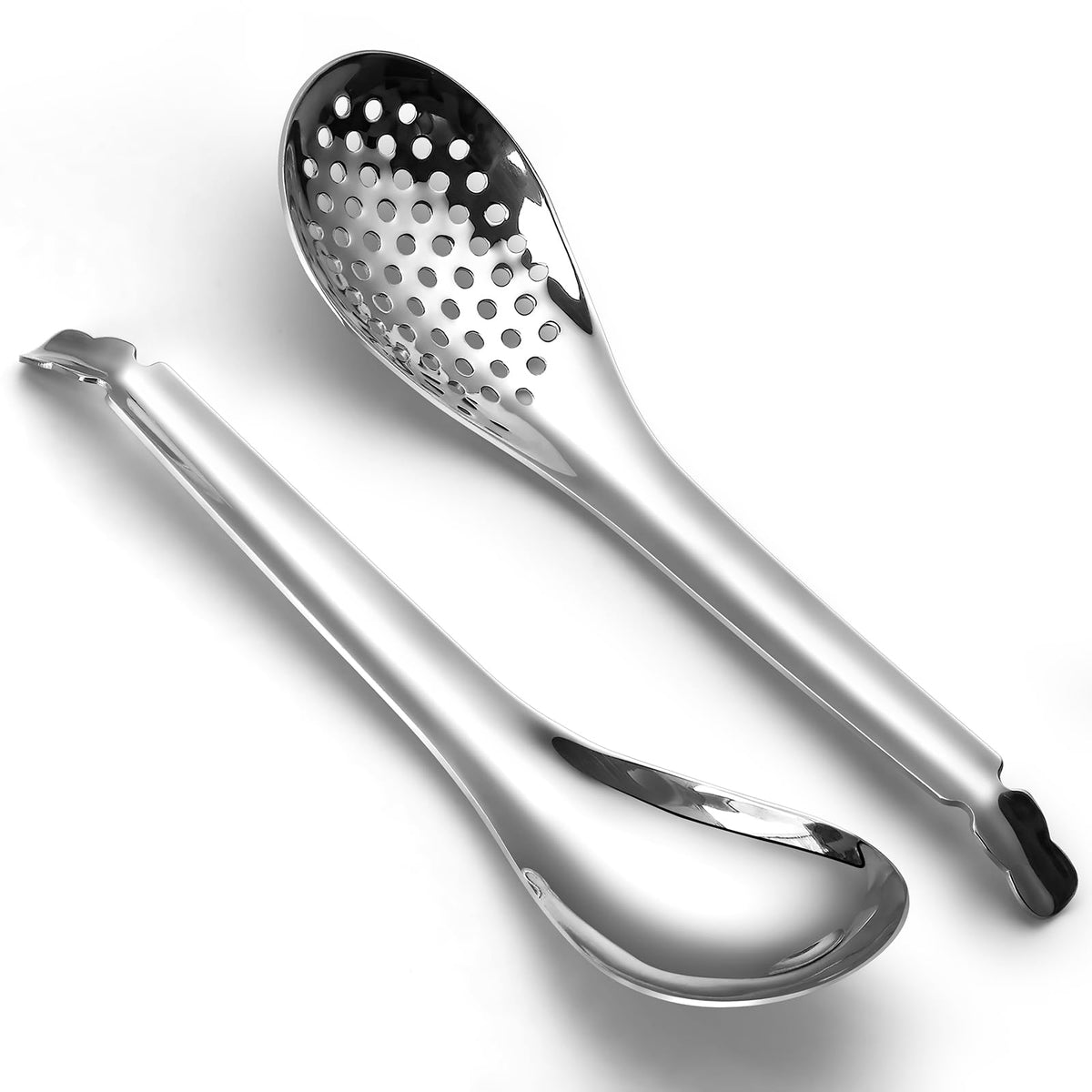 Stainless Steel Slotted Spoons Set of 2, Small Caviar Spoons for Egg Separator, Spherification & Molecular Gastronomy, Fine Mesh Skimmer