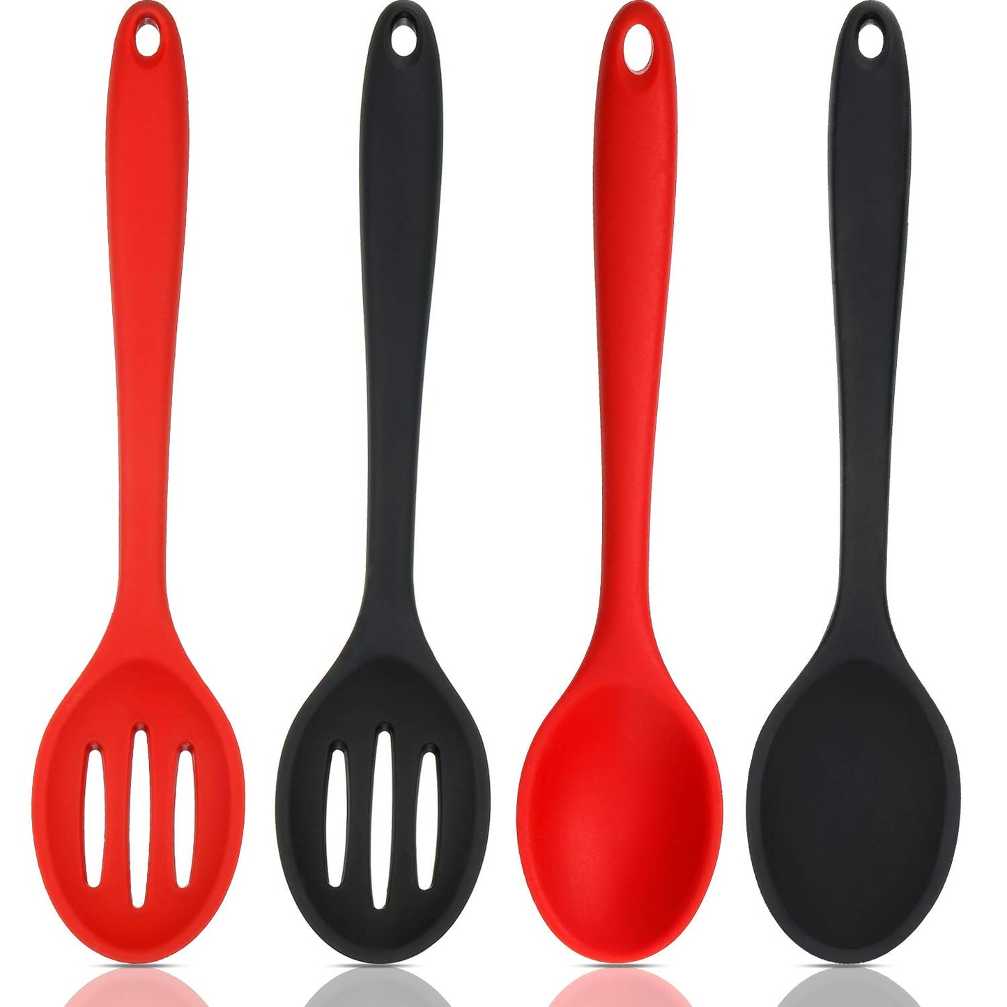 Boao 4 Pcs Silicone Cooking Spoons 10.6 Inch Slotted Nonstick, Black