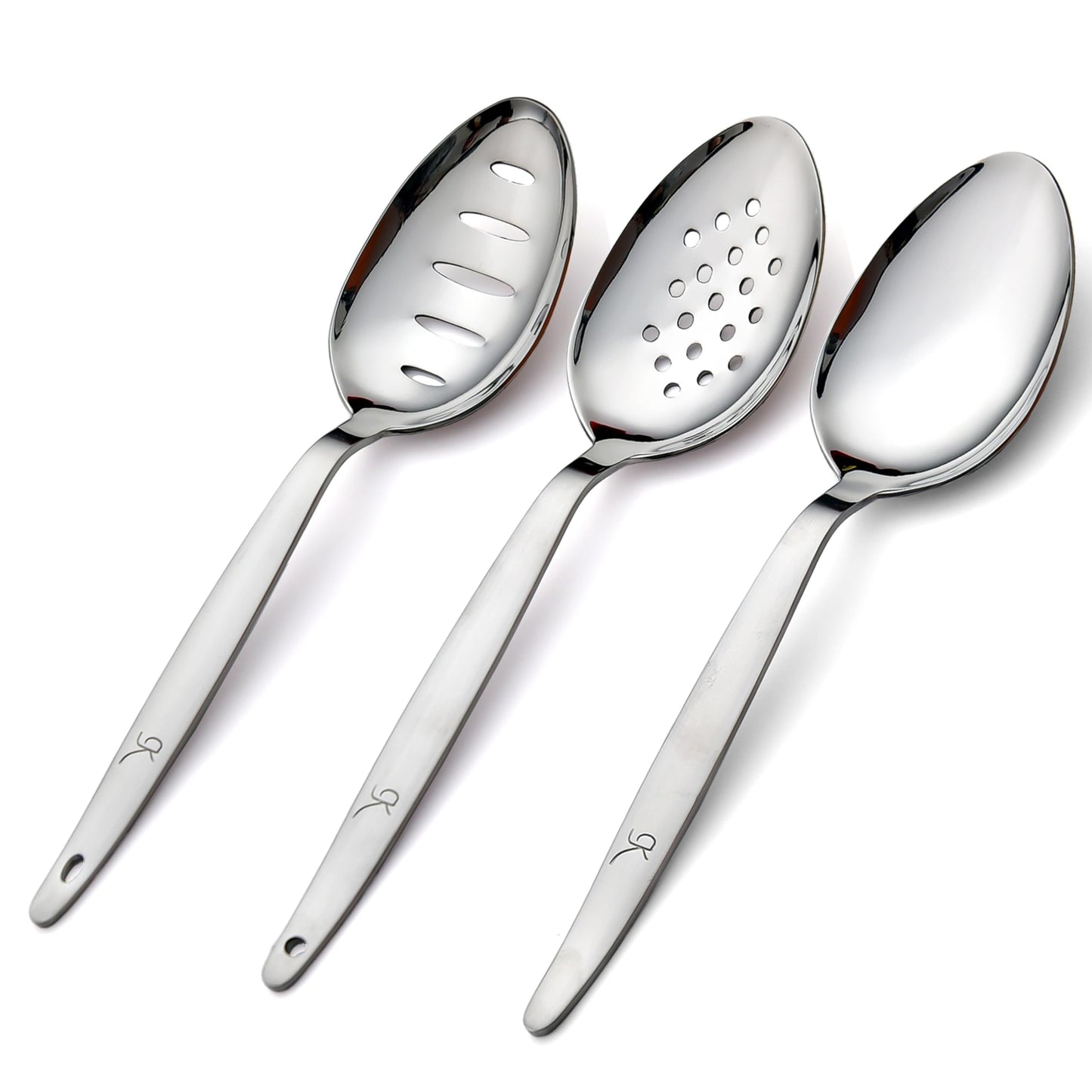3-PCS Kunz Spoon | 9 Inch 18/10 Stainless Steel Serving Spoons Set Include Serving Spoon, Slotted and Perforated Spoons (Medium 9 Inch, 3 Pack All Kunz)