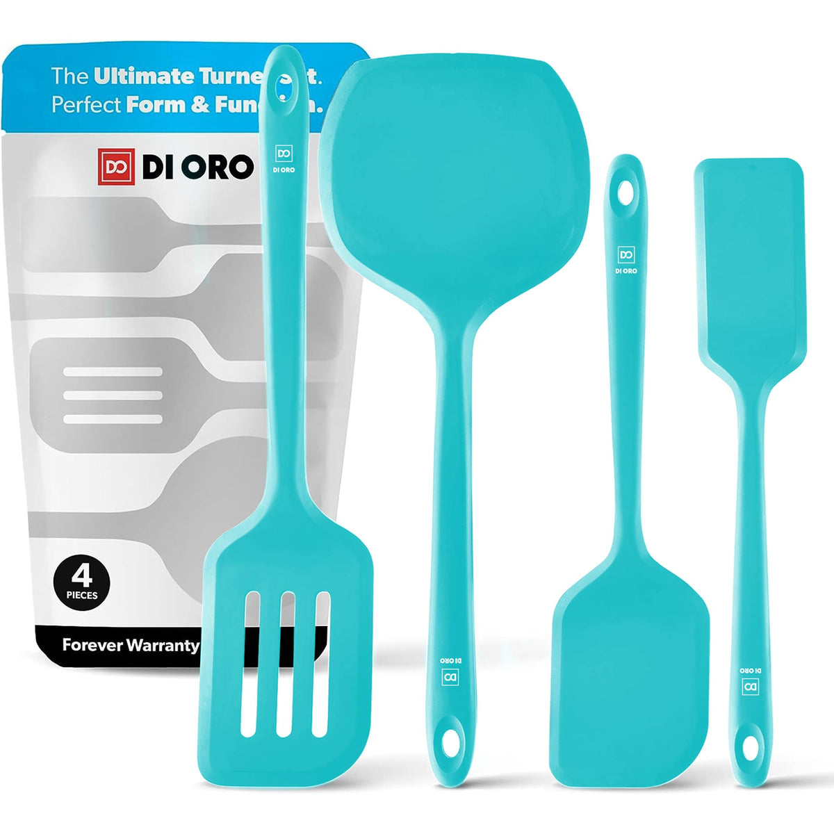 DI ORO Silicone Turner Spatula Set - 600F Heat Resistant, 4-Pc Black