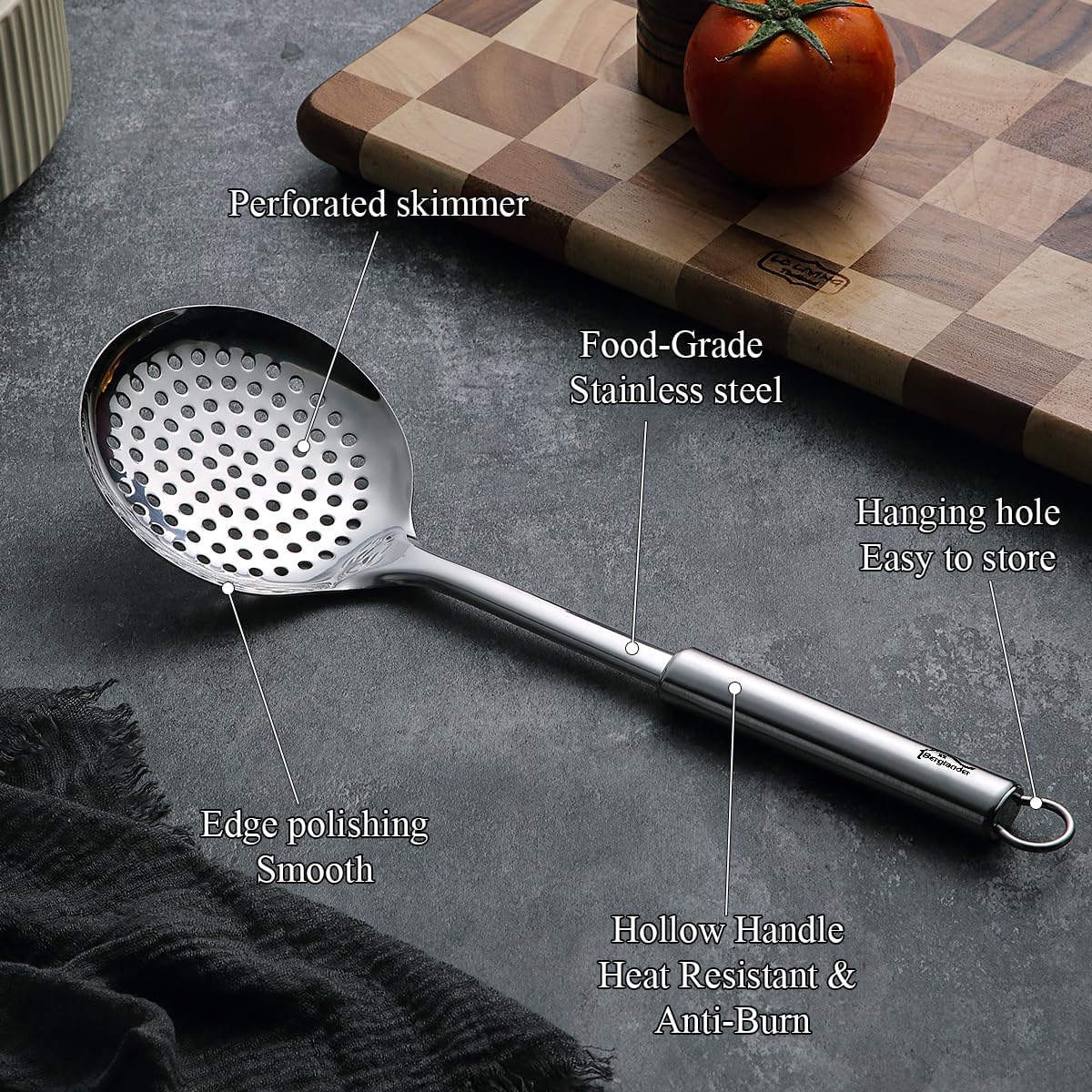 Berglander Spider Strainer Skimmer Ladle 2 Pieces, Stainless Steel Kitchen Skimmer Slotted Spoons for for Straining Pasta/Cooking/Frying, Kitchen Utensils Wire Strainer Pasta Spoon