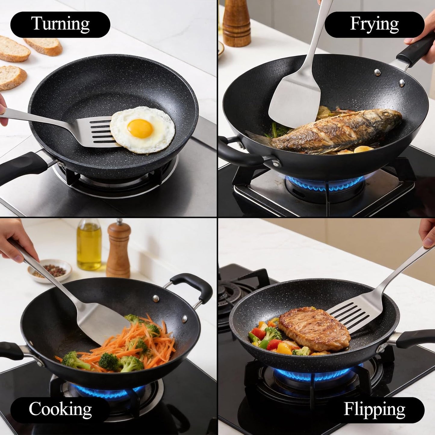 ChefBee 2PCS Stainless Steel Spatula Set, Solid & Slotted Turner