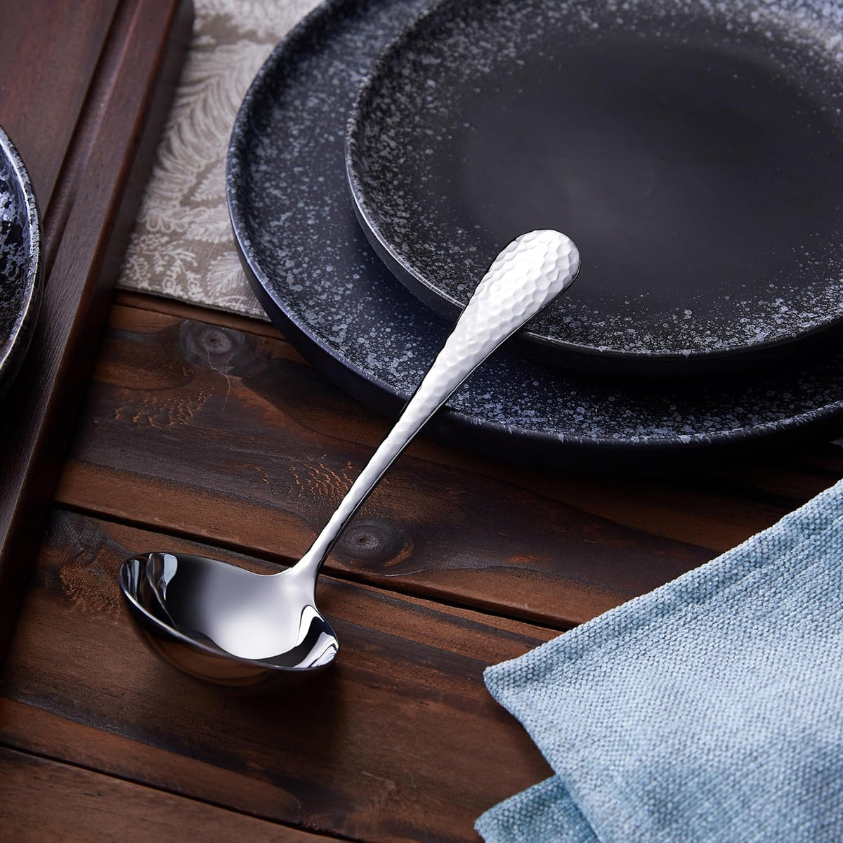 KEAWELL Premium 7.3-Inch Hammered 18/10 Stainless Steel Gravy Ladle