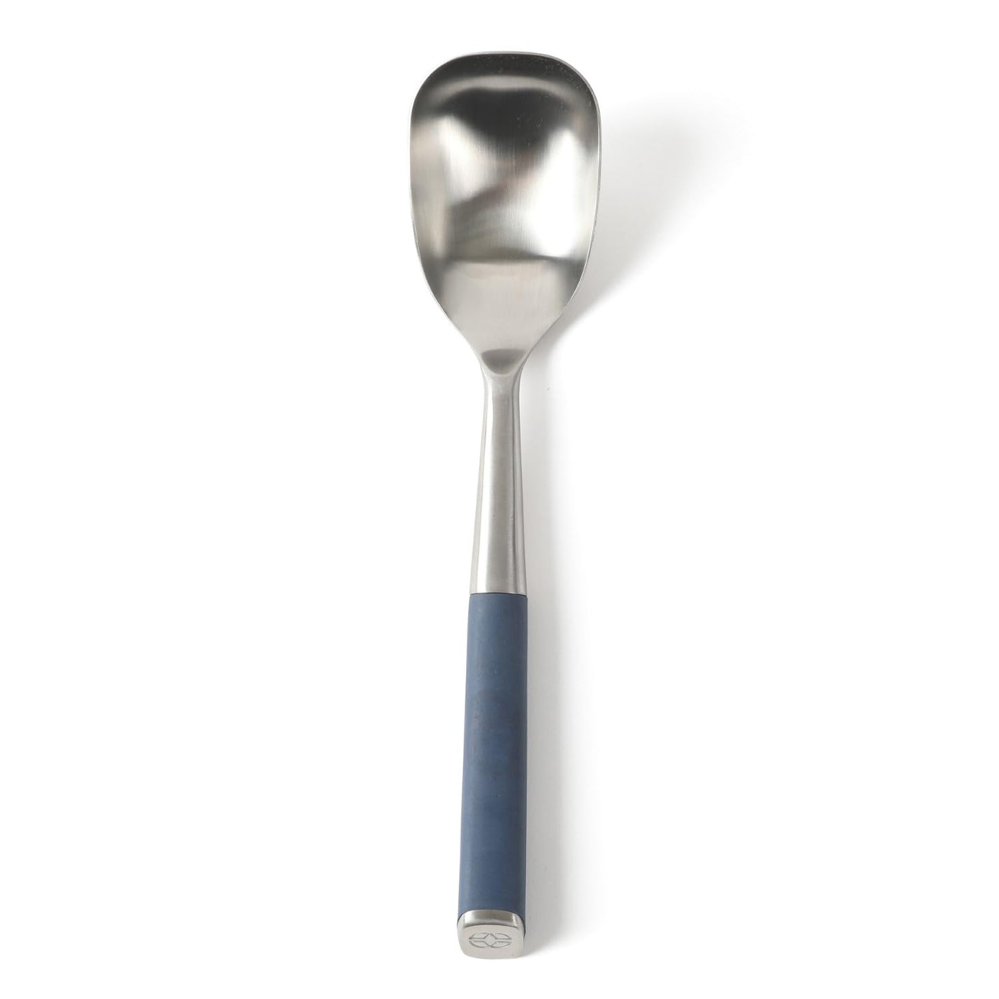 Calphalon Edge Stainless Steel Slotted Spoon/Skimmer, Kitchen Strainer Spoon, Skimmer with Silicone Heat Resistance Handle, Slotted Cooking Tool for Draining and Skimming (Blue)