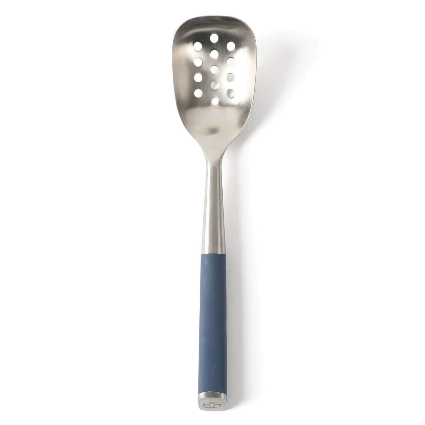 Calphalon Edge Stainless Steel Slotted Spoon/Skimmer, Kitchen Strainer Spoon, Skimmer with Silicone Heat Resistance Handle, Slotted Cooking Tool for Draining and Skimming (Blue)