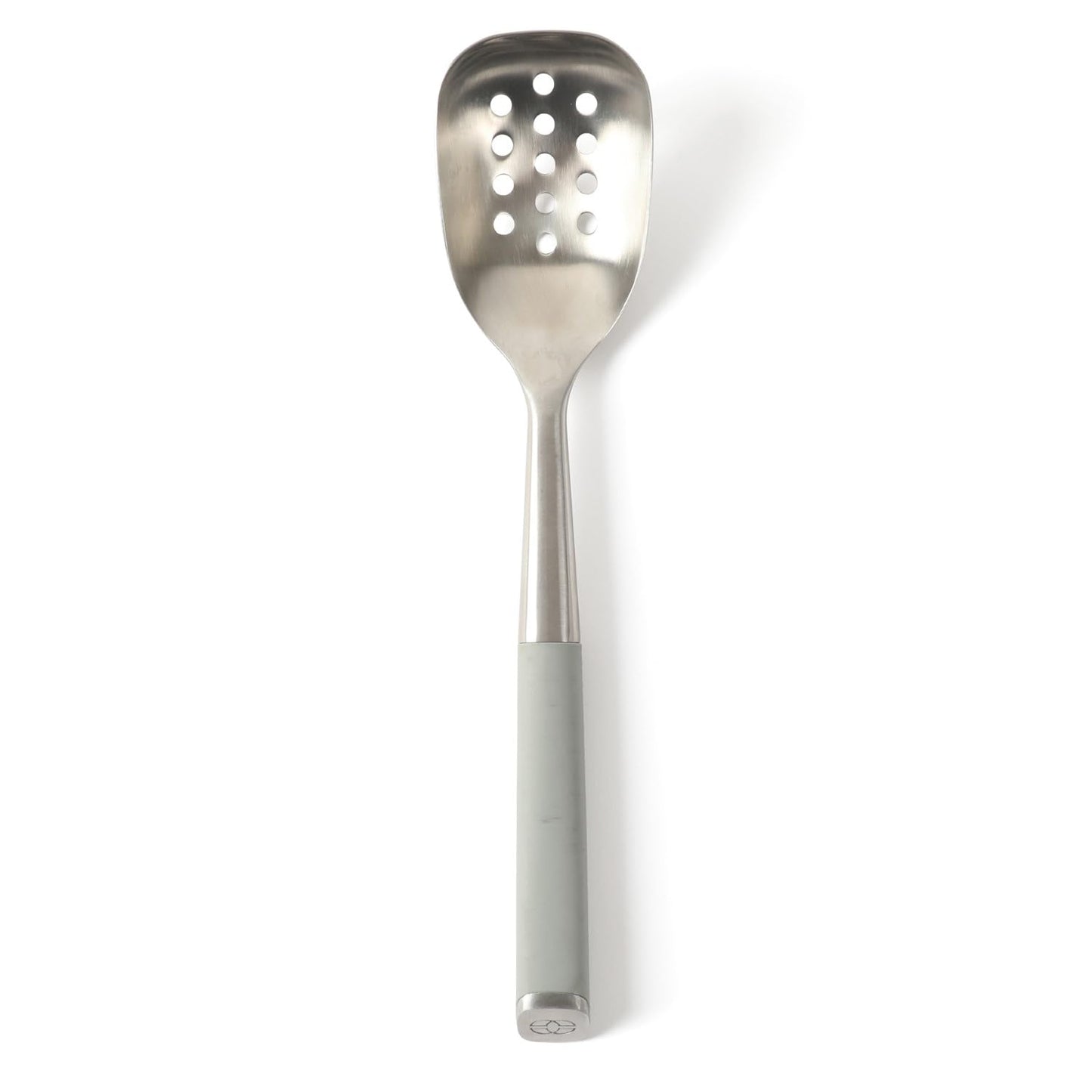 Calphalon Edge Stainless Steel Slotted Spoon/Skimmer, Kitchen Strainer Spoon, Skimmer with Silicone Heat Resistance Handle, Slotted Cooking Tool for Draining and Skimming (Blue)