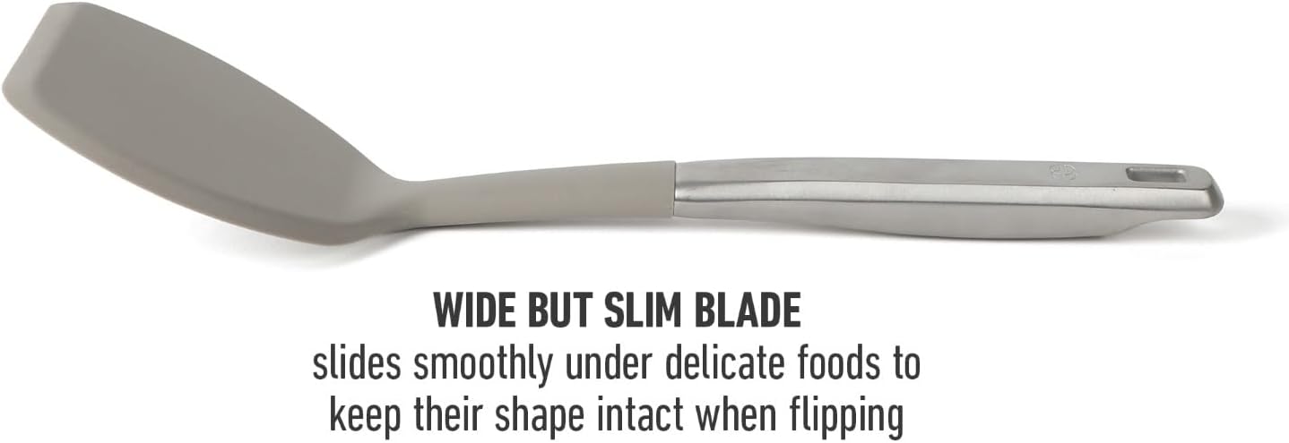 Calphalon Prime Solid Turner, Cooking Spatula, Kitchen Spatula, Stainless Steel Turner with Taupe Silicone Head High-Heat Resistant for Nonstick Cookware, Ergonomic Handle for Easy Turning