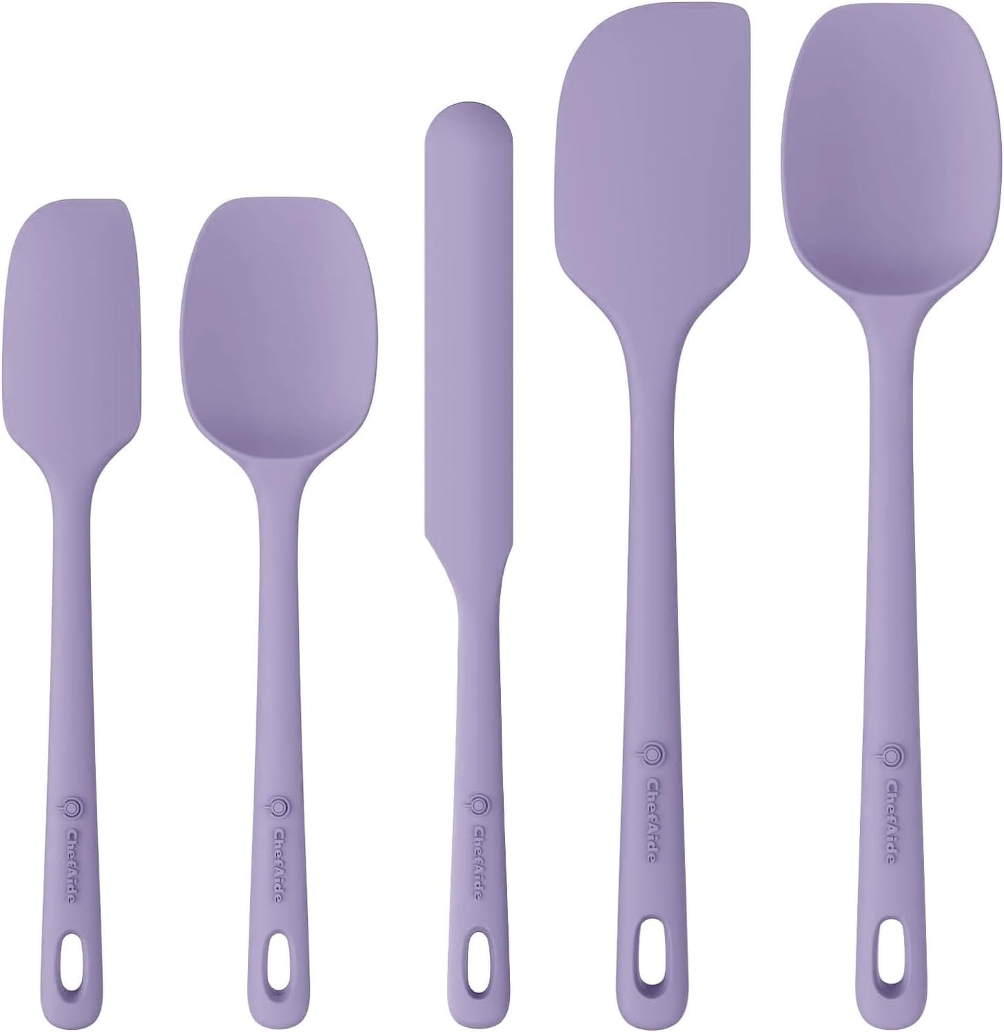ChefAide 5 Pieces Silicone Spatula Set, Food Grade Rubber Spatula, Upgrade Strong Handle with Ergonomic Grip, Heat Resistant Up to 600°F for Nonstick Cookware, Cooking