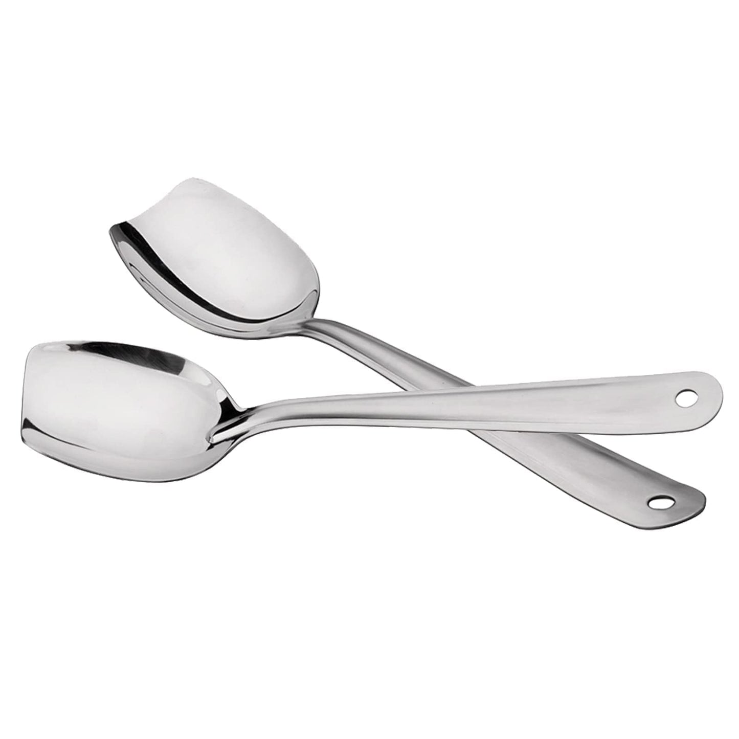 IMEEA 8-Inch Compact Flat Bottom Scraping Cooking Spoon Set of 2, 18/8 Stainless Steel Slotted & Solid Stirring Spoon, Small Kitchen Spoon for Sauces, Eggs, Instant Pot, Small Pan & Bowl