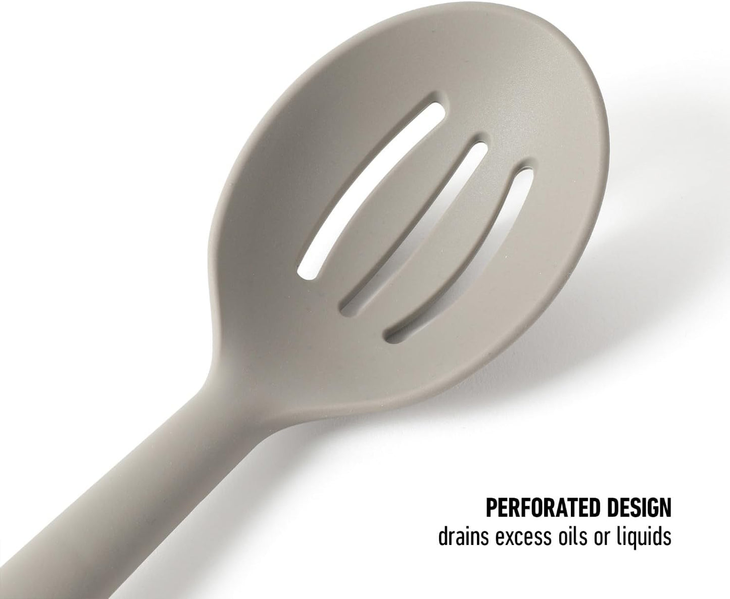 Calphalon Prime Slotted Spoon Skimmer, Stainless Steel Slotted Spoon, Straining Spoon with Taupe Silicone Head, Heat-Resistant Nonstick-Safe Kitchen Tool