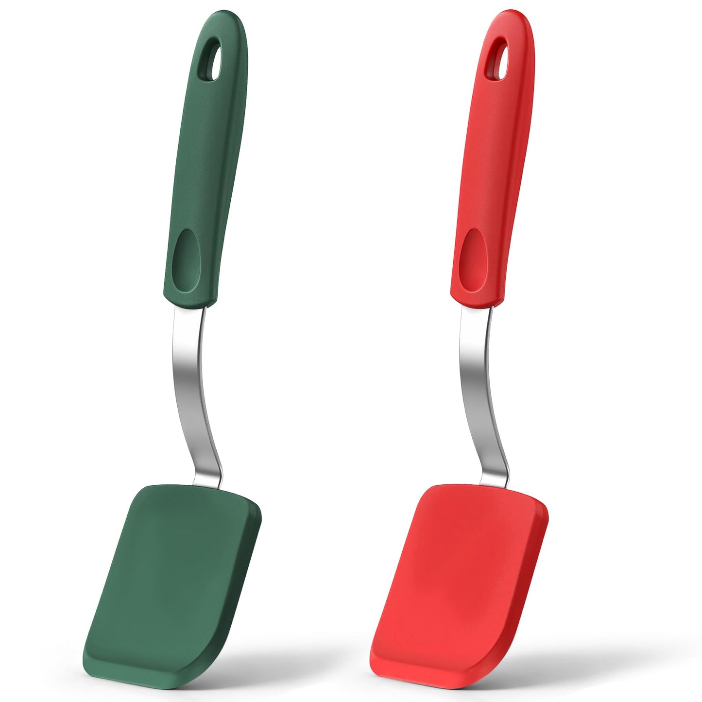 2 Pcs Mini Silicone Cookie Brownie Spatula,Solid Flat,Gray, Blue