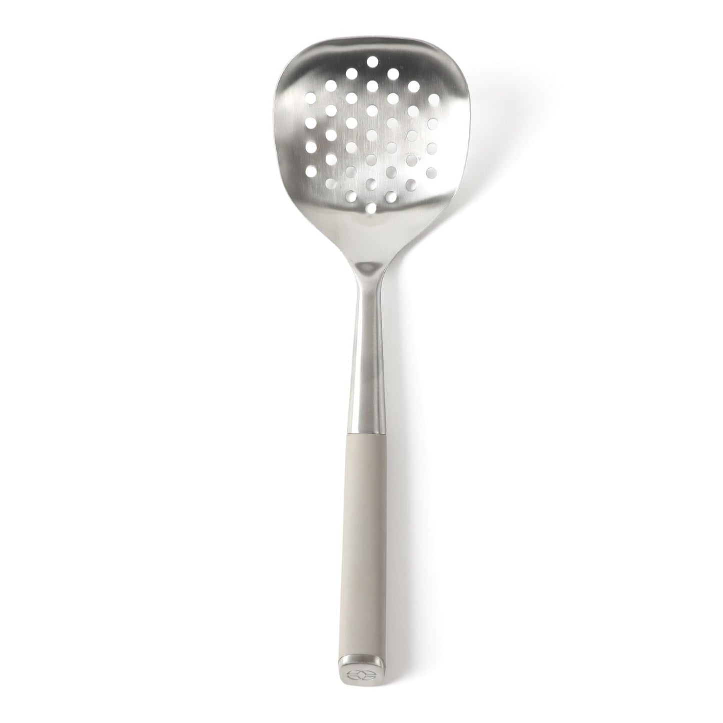 Calphalon Edge Stainless Steel Slotted Spoon/Skimmer, Kitchen Strainer Spoon, Skimmer with Silicone Heat Resistance Handle, Slotted Cooking Tool for Draining and Skimming (Blue)