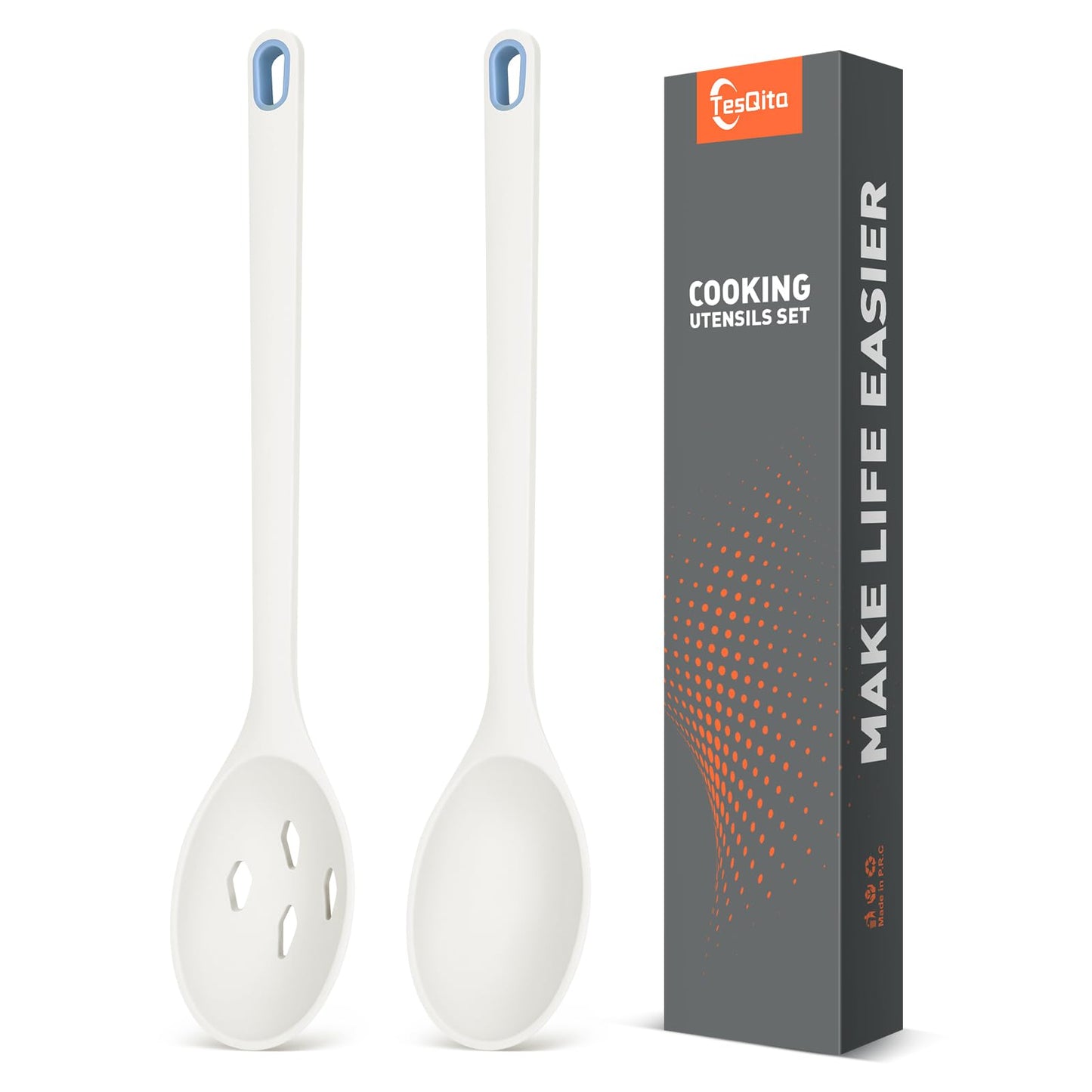 Silicone Cooking Spoon, Solid&Slotted Spoons, 2 Pack (Green)