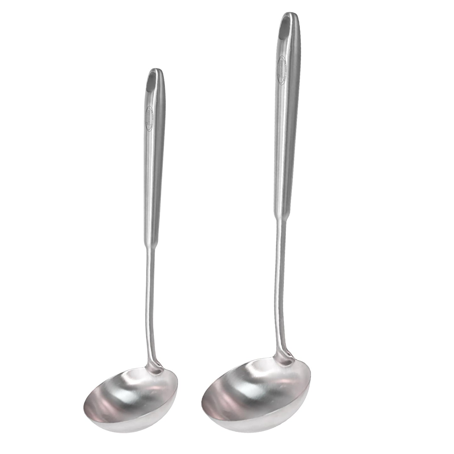 Newness 2 Pack Soup Ladle, [Rustproof, Heat Resistance, Integral Forming] Resilient 304 Stainless Steel Soup Spoon with Vacuum Ergonomic Round Handle, Cooking Spoon for Kitchen, 13.7 and 11.6 Inches