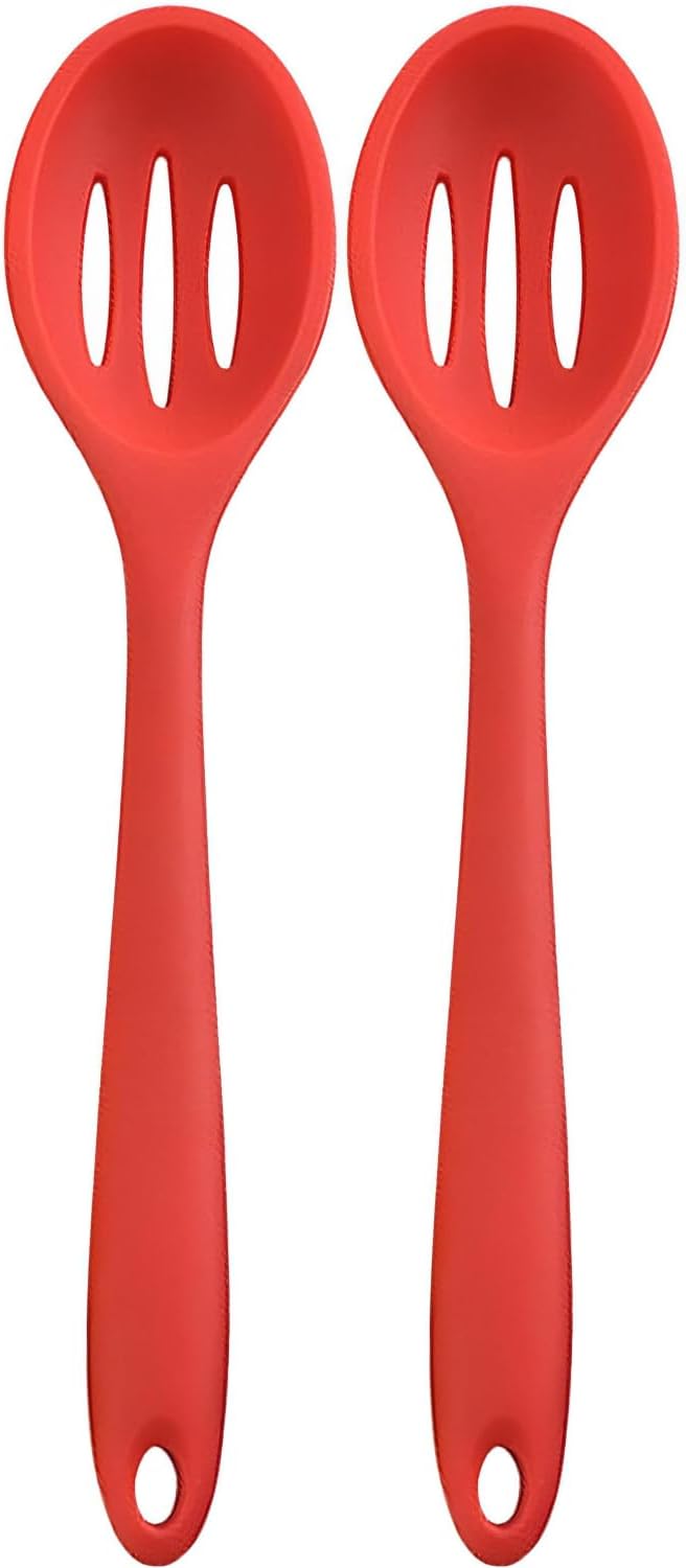 4 Pieces Silicone Slotted Spoons,Nonstick Mixing Serving Spoons for Kitchen Cooking Bake Stir Draining Tool