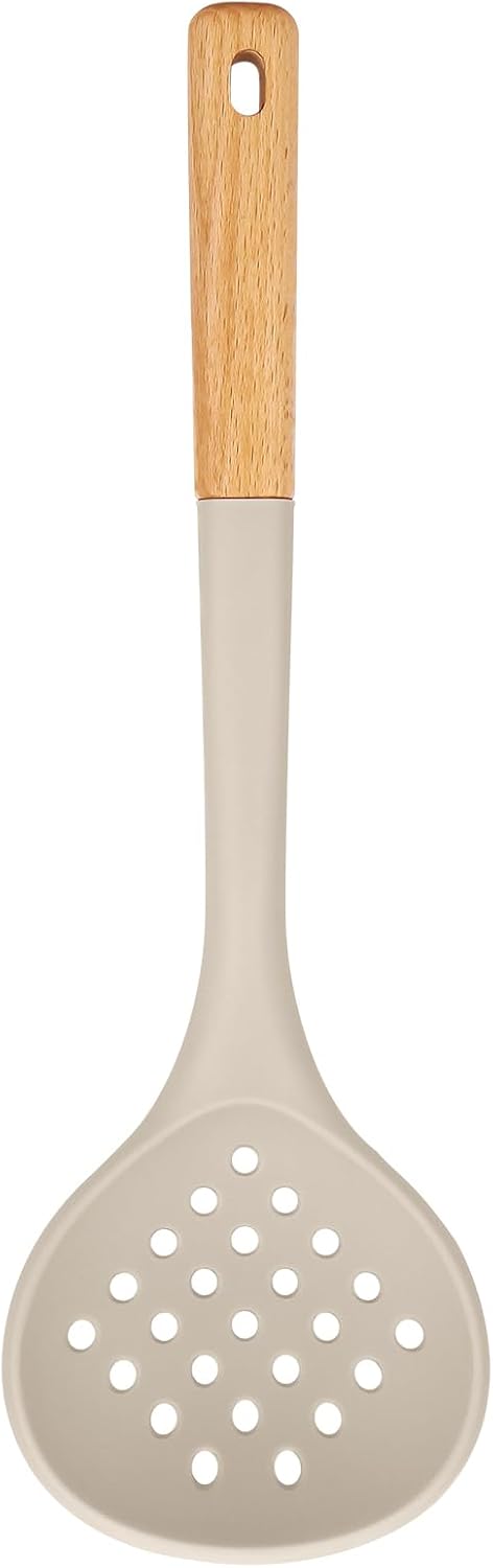 Badiano Silicone Kitchen Ladle Strainer, Large Slotted Spoon,13", Khaki