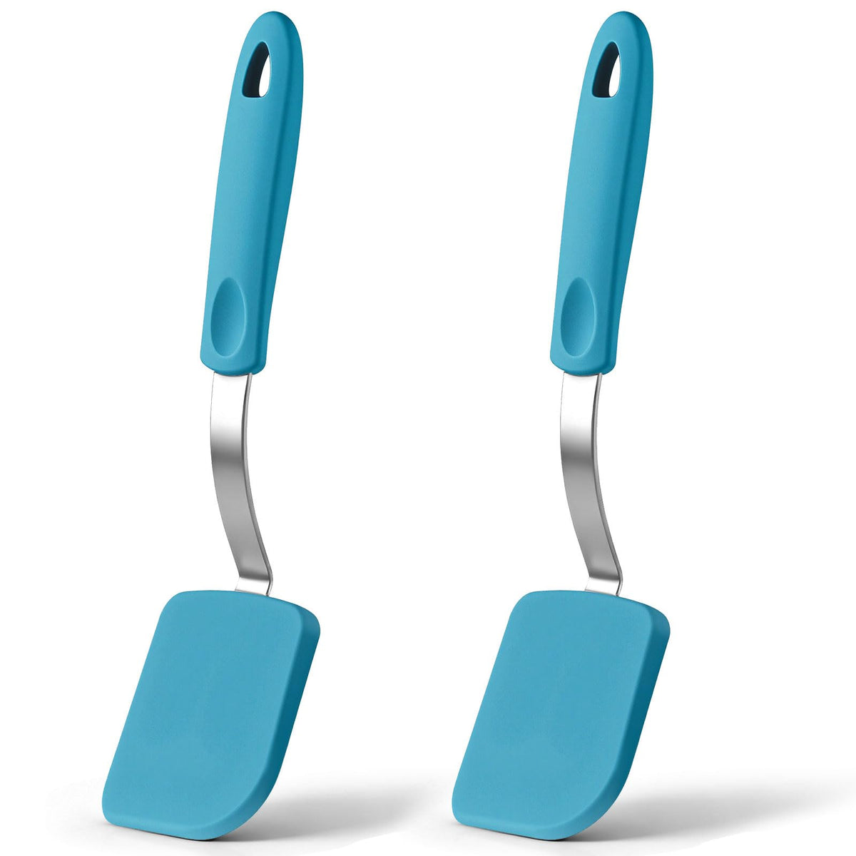 2 Pcs Mini Silicone Cookie Brownie Spatula,Solid Flat,Gray, Blue