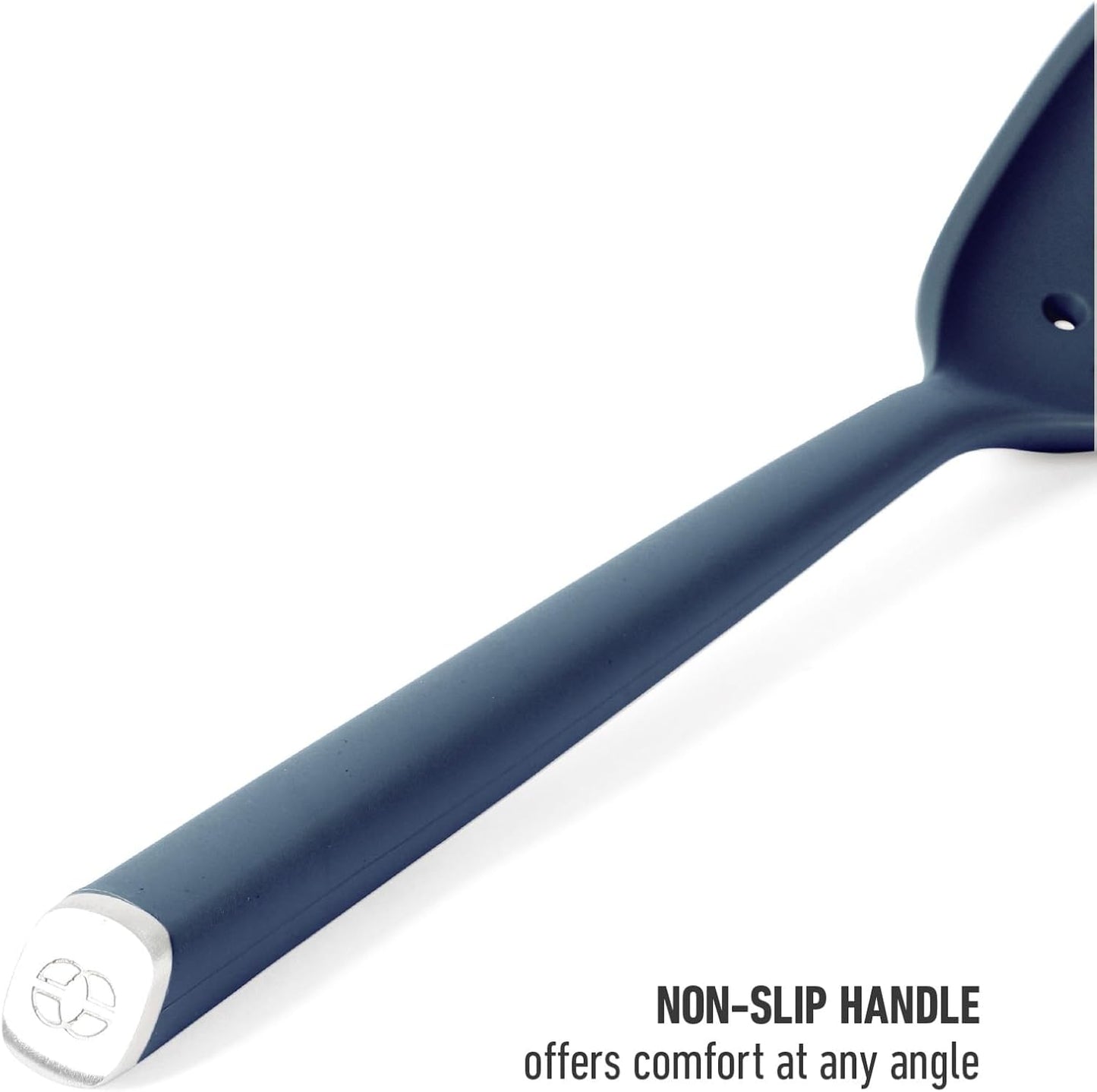Calphalon Edge Silicone Slotted Spoon/Skimmer, Flexible Heat-Resistant Kitchen Strainer Spoon for Cooking, Frying, Skimming & Serving, Nonstick Safe, Navy Blue