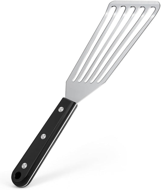Newness Metal Fish Turner Spatula Stainless Steel for Kitchen Use, Small Griddle Egg Spatula, Flexible, Polished Metal, Corrosion Resistant, Kitchen Slotted Turner with Thin Edge Ideal for Turning,11"
