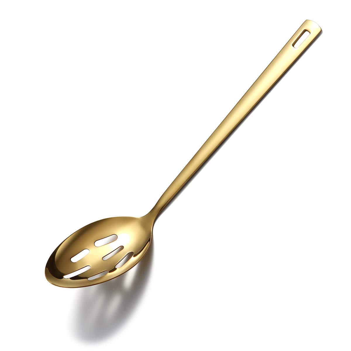 Gold Cooking Spoon, Berglander Stainless Steel Slotted Spoon Titanium Gold Plating, Kitchen Serving Basting Spoon For Cooking, Dishwasher Safe, Easy to Clean