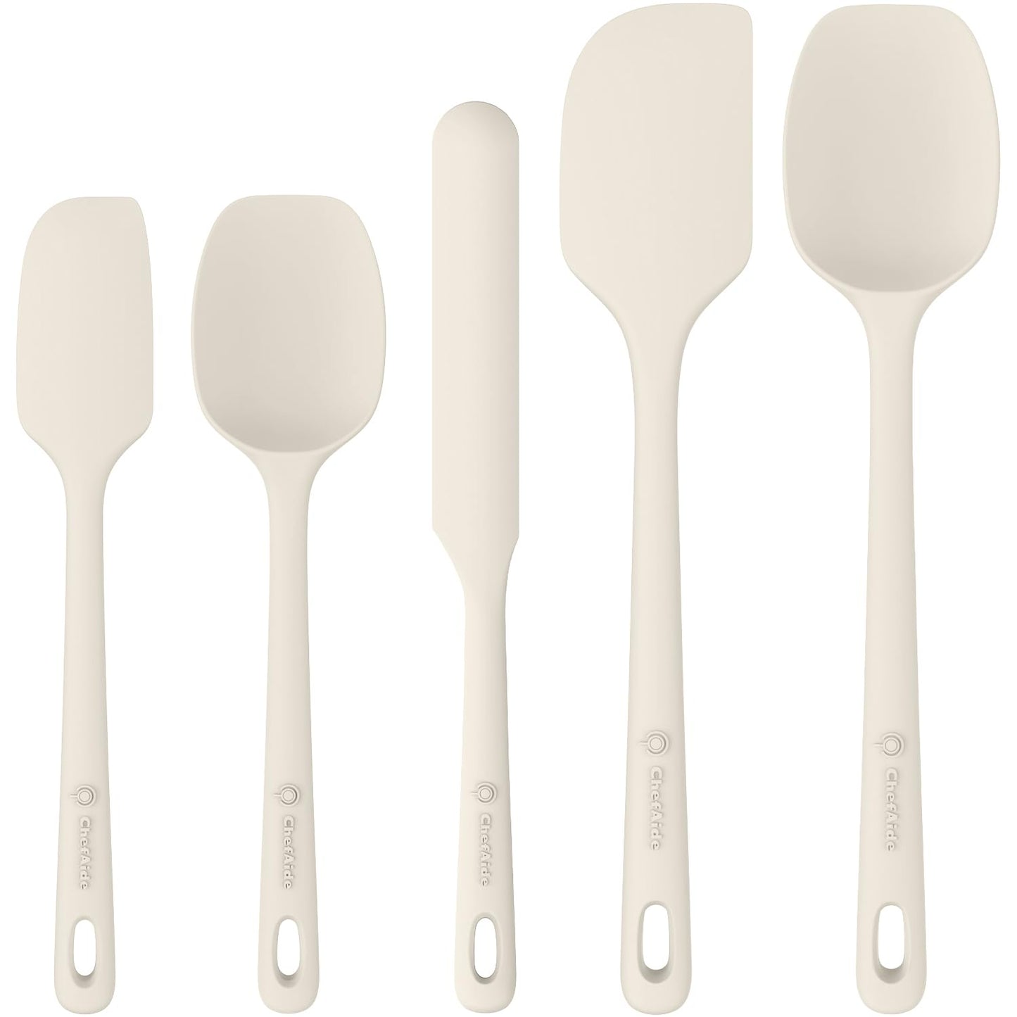 ChefAide 5 Pieces Silicone Spatula Set, Food Grade Rubber Spatula, Upgrade Strong Handle with Ergonomic Grip, Heat Resistant Up to 600°F for Nonstick Cookware, Cooking