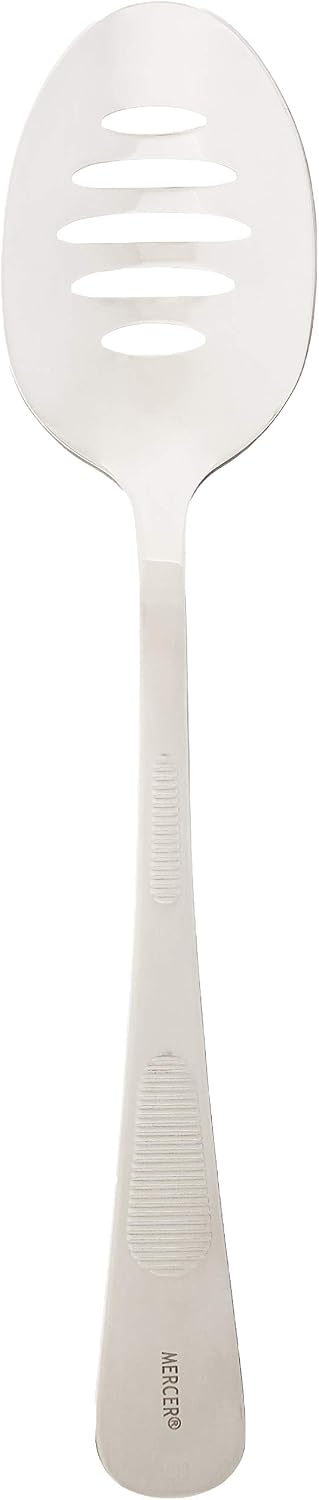 Mercer Culinary 18-8 Stainless Steel Plating Spoon with Slotted Bowl, 7-7/8 Inch,Silver