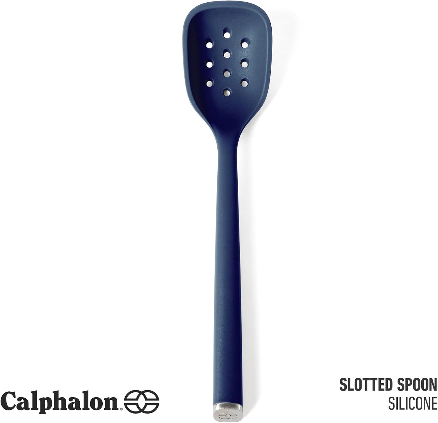 Calphalon Edge Silicone Slotted Spoon/Skimmer, Flexible Heat-Resistant Kitchen Strainer Spoon for Cooking, Frying, Skimming & Serving, Nonstick Safe, Navy Blue
