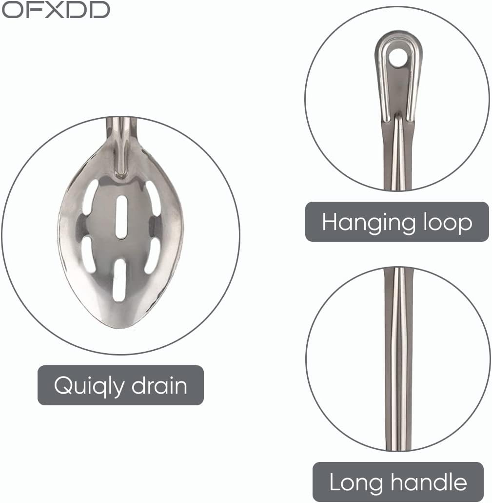 Perforated Stainless Steel Spoon - Serving Slotted Spoons for Restaurant - Large Metal Commercial Tablespoon for Cooking 3 Pcs