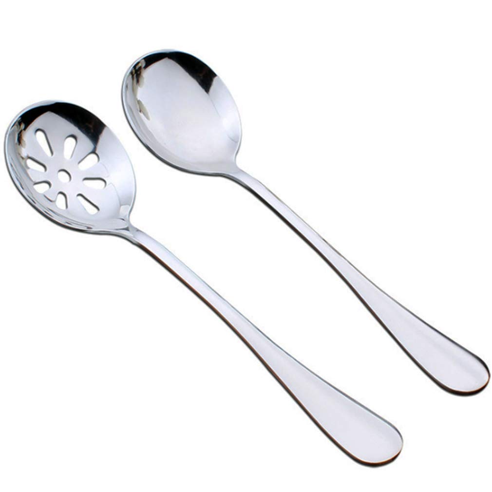 2-Pack 7.7-inch Stainless Steel Slotted Soup Serving Spoon Colander for Buffet, Dinner, Restaurants, Kitchen (Slotted Spoon)