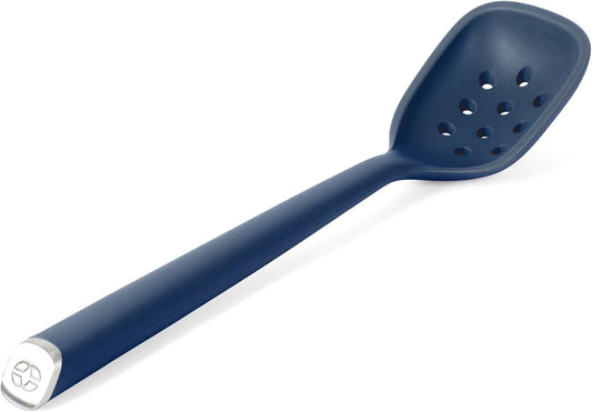 Calphalon Edge Silicone Slotted Spoon/Skimmer, Flexible Heat-Resistant Kitchen Strainer Spoon for Cooking, Frying, Skimming & Serving, Nonstick Safe, Navy Blue