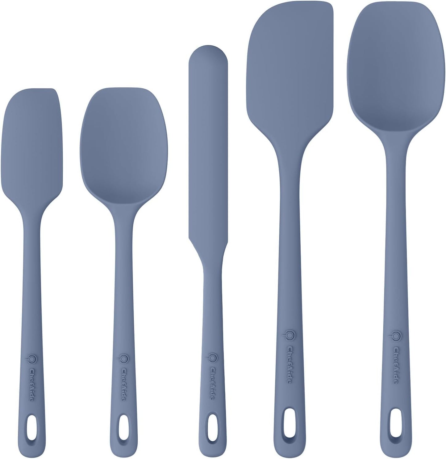 ChefAide 5 Pieces Silicone Spatula Set, Food Grade Rubber Spatula, Upgrade Strong Handle with Ergonomic Grip, Heat Resistant Up to 600°F for Nonstick Cookware, Cooking