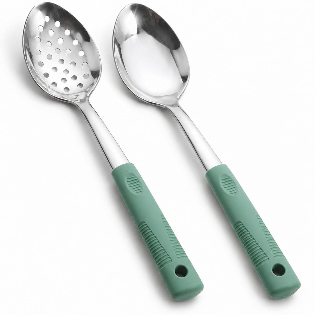 Serving Spoons Set, Large Serving Spoons with Silicone Handles