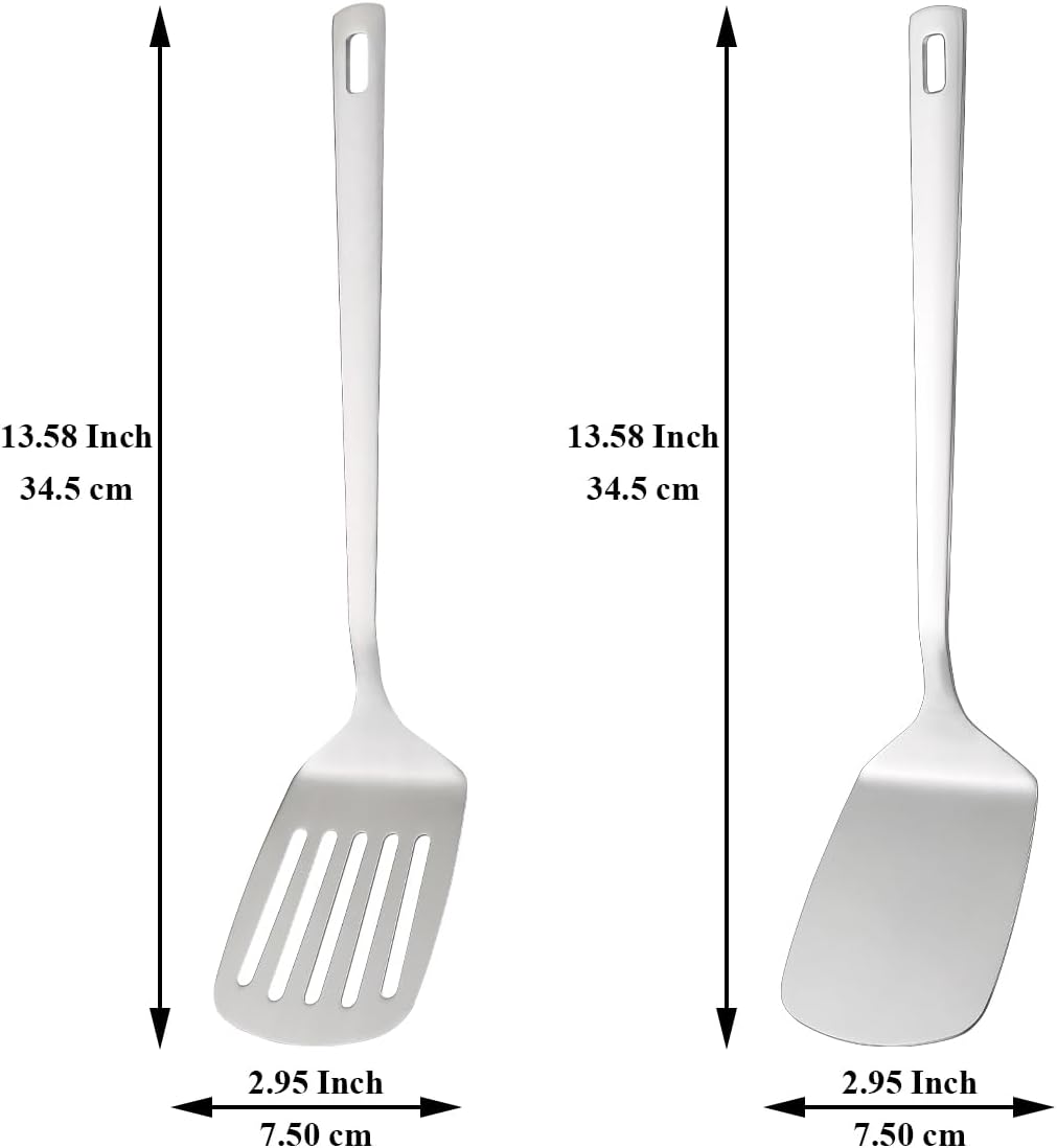 Kyraton Stainless Steel Spatulas Set, Silver Slotted Turner, Solid Turner, Kitchen Spatulas for Nonstick Cookware, Dishwasher Safe, Easy to Clean