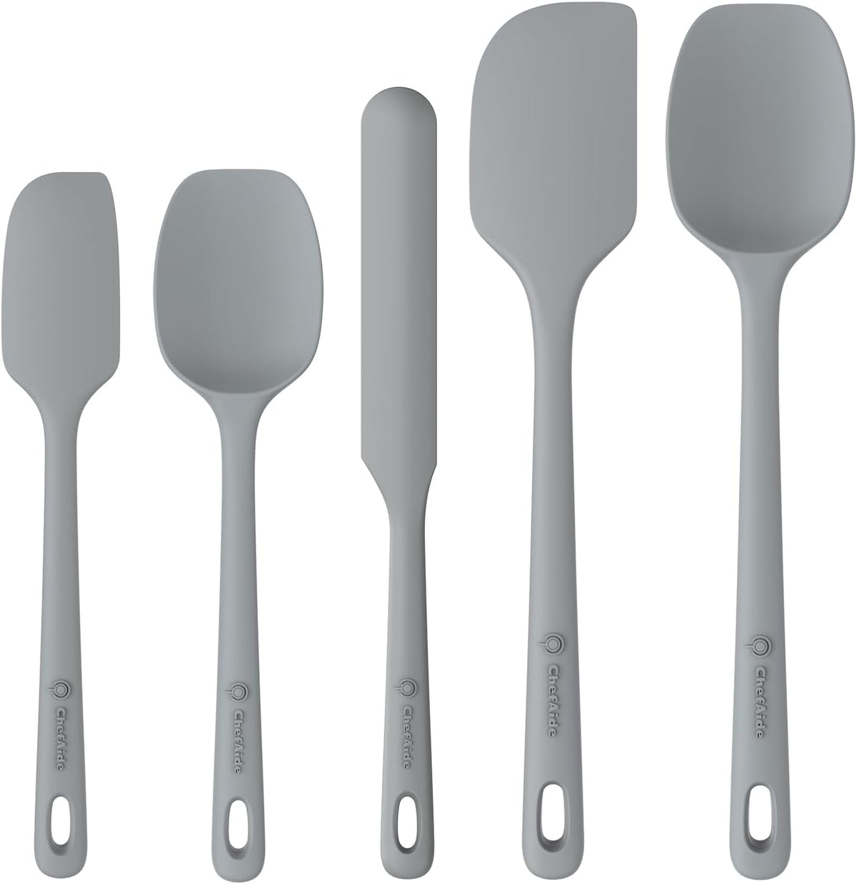 ChefAide 5 Pieces Silicone Spatula Set, Food Grade Rubber Spatula, Upgrade Strong Handle with Ergonomic Grip, Heat Resistant Up to 600°F for Nonstick Cookware, Cooking