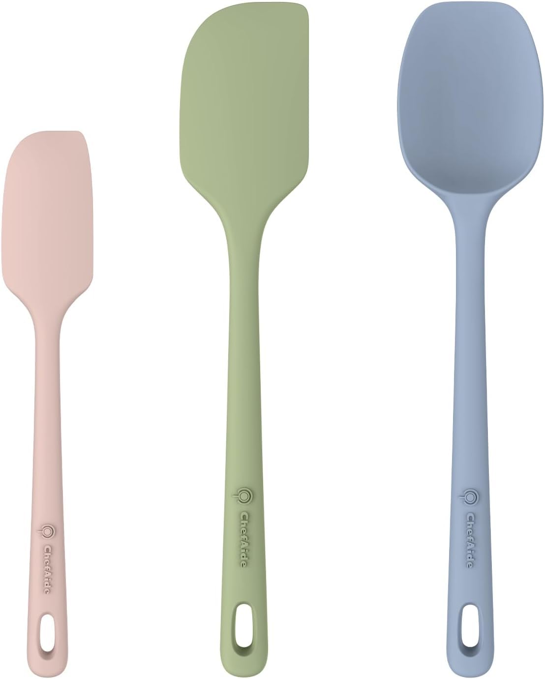 ChefAide 5 Pieces Silicone Spatula Set, Food Grade Rubber Spatula, Upgrade Strong Handle with Ergonomic Grip, Heat Resistant Up to 600°F for Nonstick Cookware, Cooking