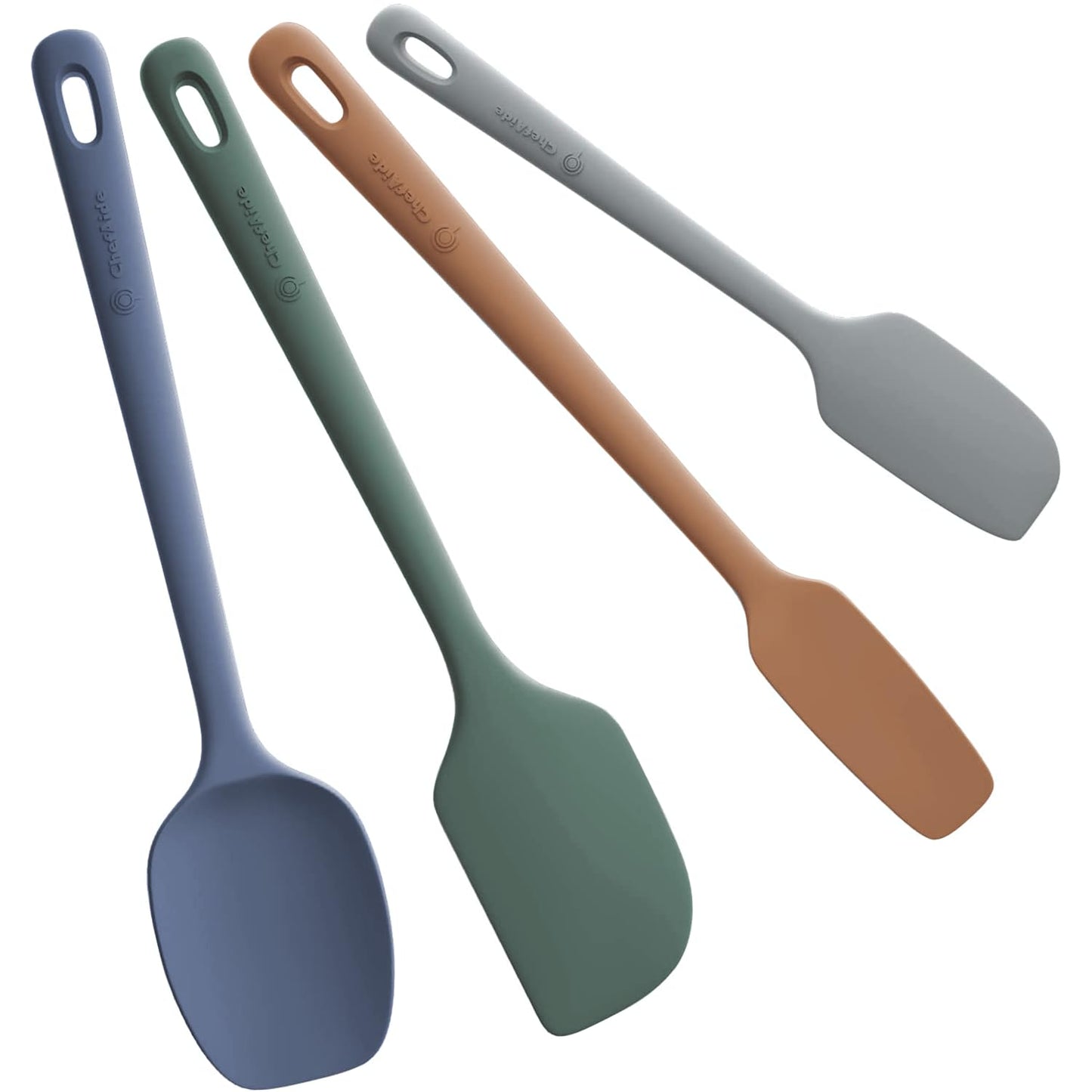 ChefAide 5 Pieces Silicone Spatula Set, Food Grade Rubber Spatula, Upgrade Strong Handle with Ergonomic Grip, Heat Resistant Up to 600°F for Nonstick Cookware, Cooking
