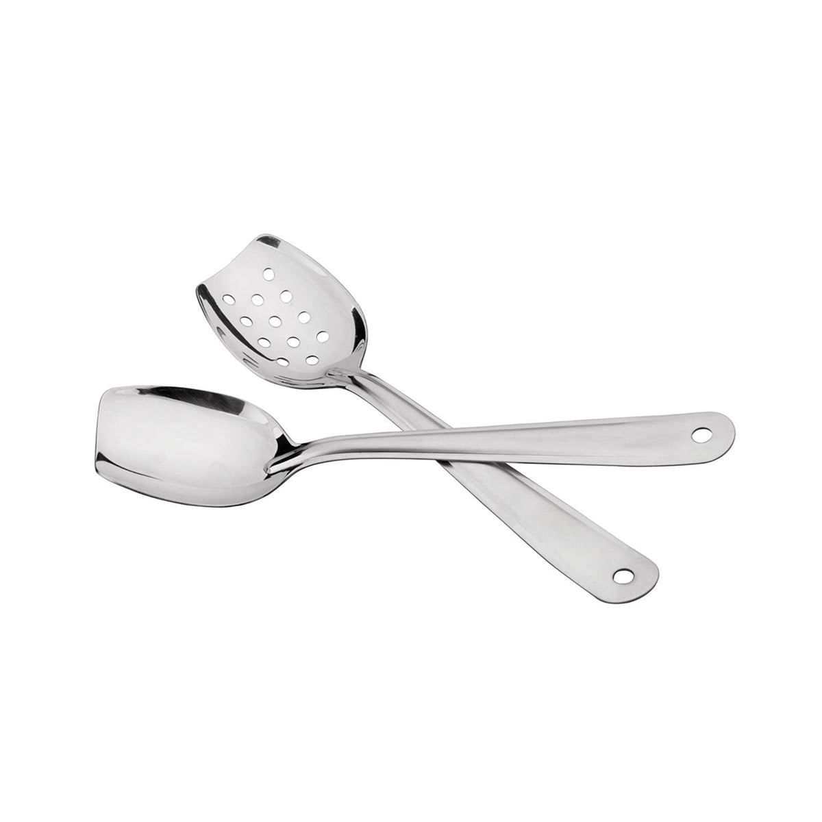 IMEEA 8-Inch Compact Flat Bottom Scraping Cooking Spoon Set of 2, 18/8 Stainless Steel Slotted & Solid Stirring Spoon, Small Kitchen Spoon for Sauces, Eggs, Instant Pot, Small Pan & Bowl