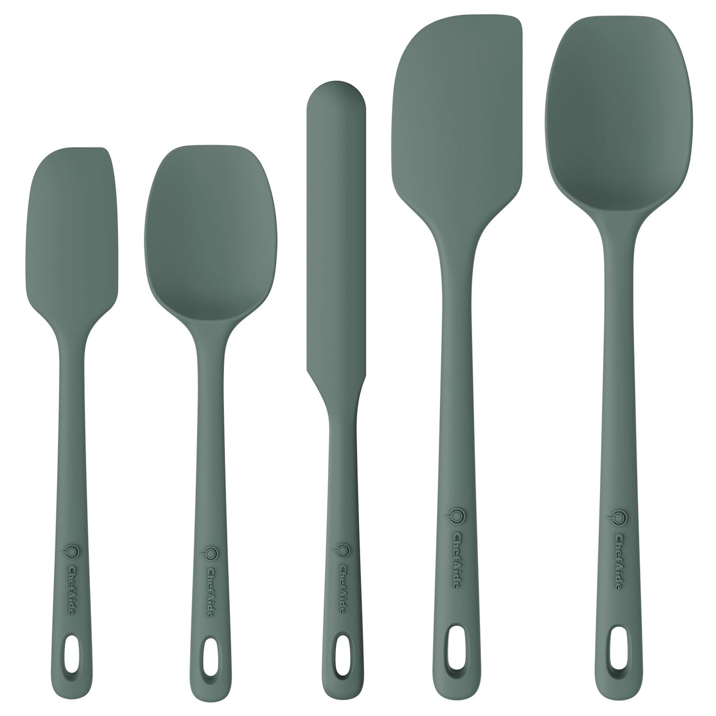 ChefAide 5 Pieces Silicone Spatula Set, Food Grade Rubber Spatula, Upgrade Strong Handle with Ergonomic Grip, Heat Resistant Up to 600°F for Nonstick Cookware, Cooking