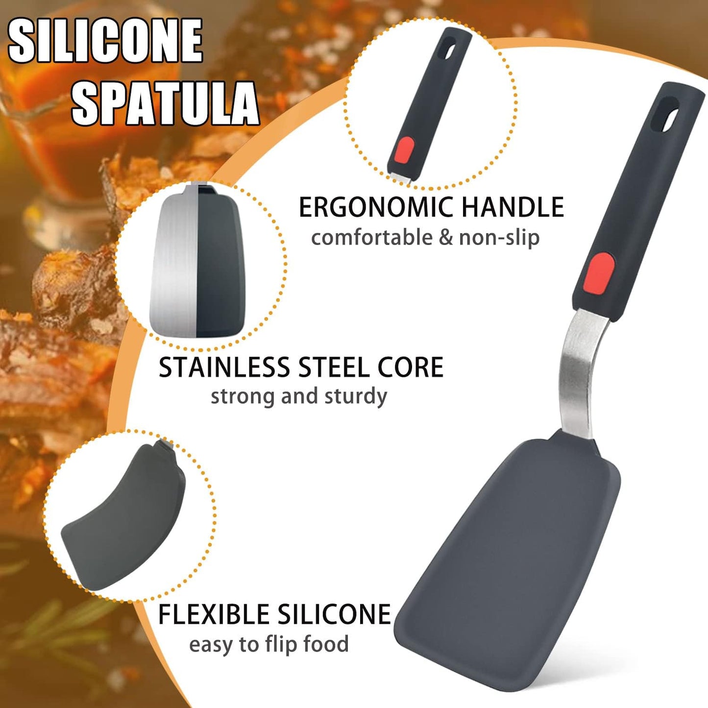 Beijiyi Silicone Spatula Turner Set of 3, 600°F Heat Resistant, BPA Free