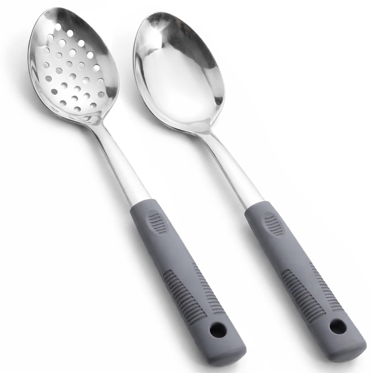 Serving Spoons Set, Large Serving Spoons with Silicone Handles