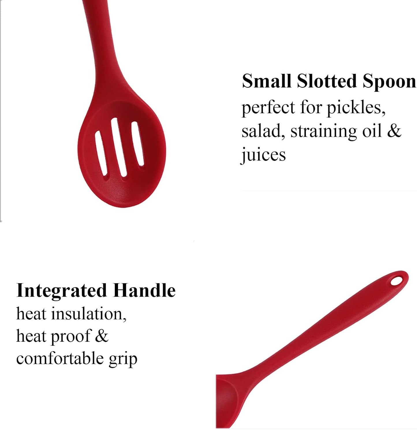 4 PCS Colorful Silicone Serving Spoons - Small Slotted Spoons for Straining Oil, Juices & Serving