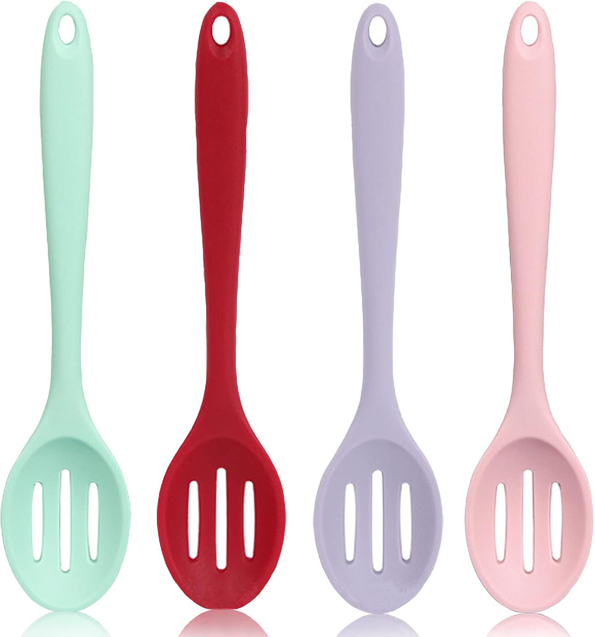 4 PCS Colorful Silicone Serving Spoons - Small Slotted Spoons for Straining Oil, Juices & Serving