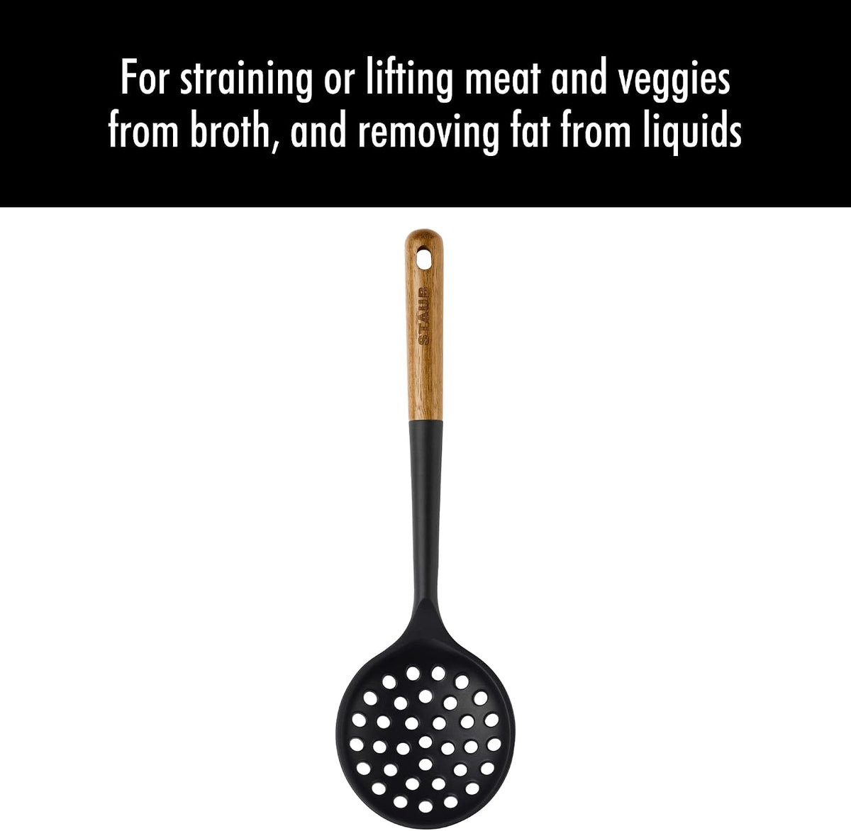 Staub Silicone with Wood Handle Cooking Utensil, Skimming Ladle